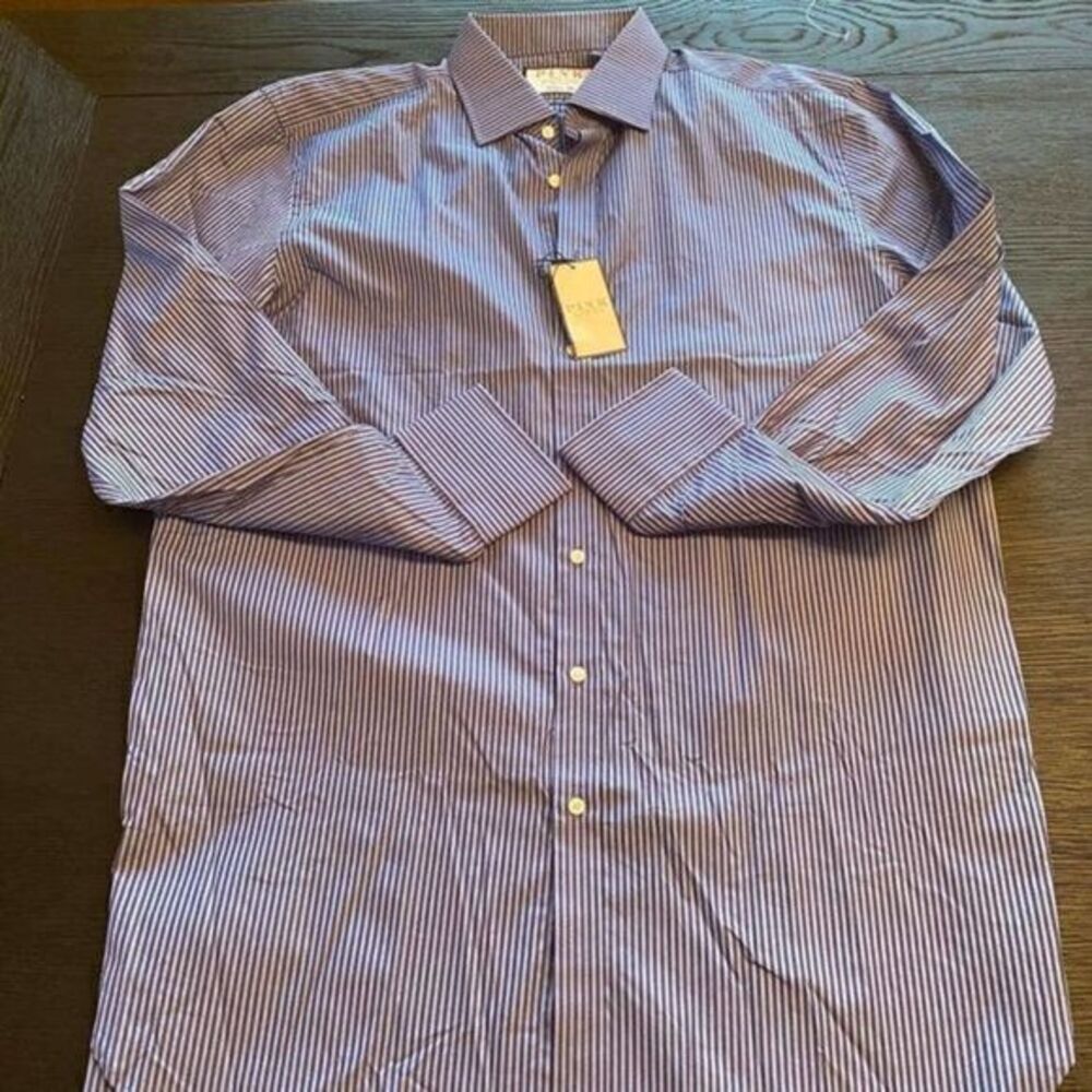 THOMAS PINK Navy Blue Button Down Longsleeve CF Beckman Striped 17.5